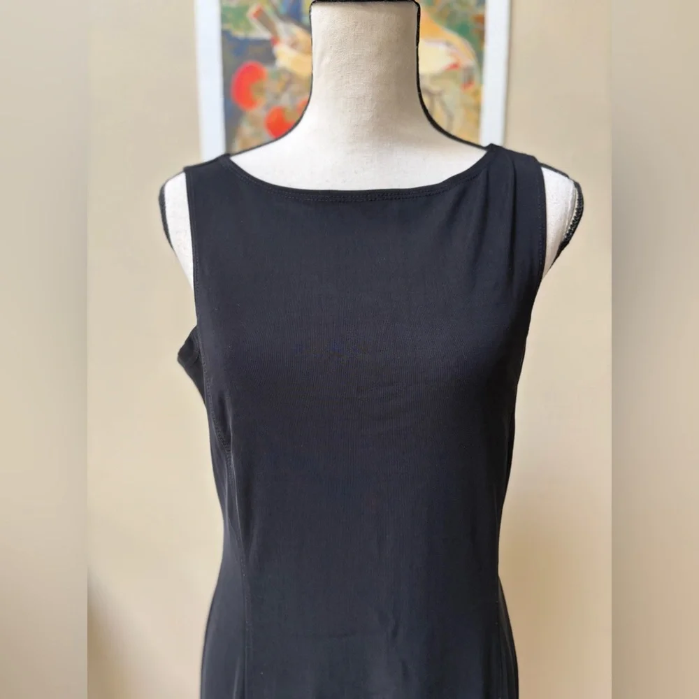 VINTAGE Classic Black LBD Stretch Midi Dress - Picture 3 of 7